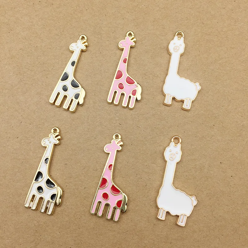 

MRHUANG 10pcs/pack Giraffe Alpaca Enamel Charms With Pearl Alloy Oil drop fit Necklace bracelet DIY Fashion Jewelry Accessory