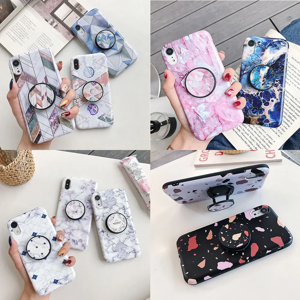 

Marble Stone Case for iPhone 6 6S 7 8 Plus Fashion Phone Cases Soft Holder Cover for iPhone X XS Max XR Fundas with bracket