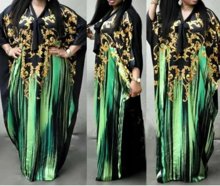 Модные Винтажные африканские платья для женщин с вышивкой в африканском стиле с цветочным принтом летучая мышь Dleeve Макси летнее длинное шифоновое платье халат Африка