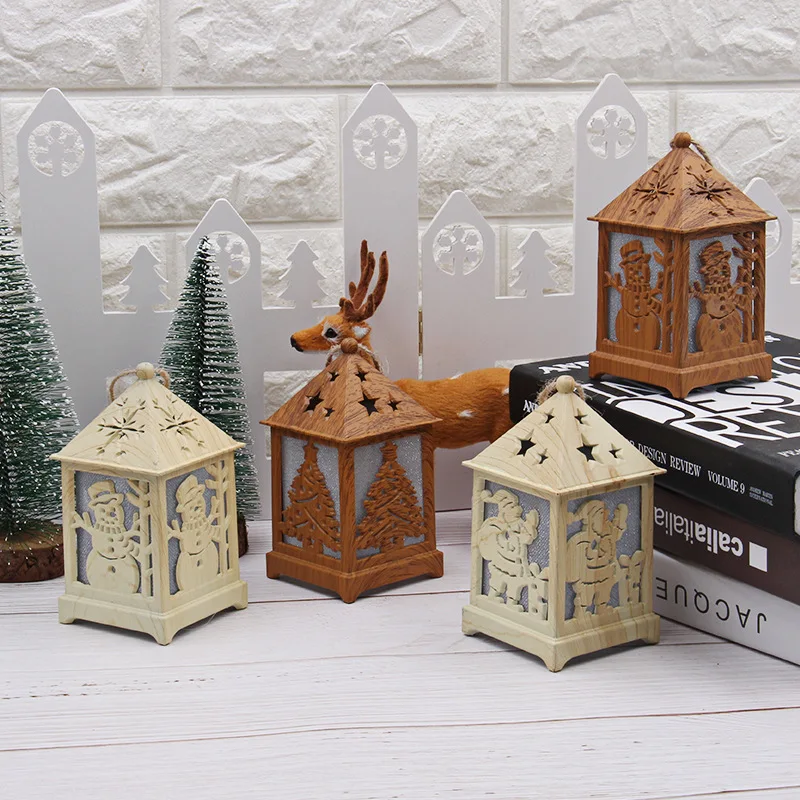 Рождественский Декор, праздничный светодиодный светильник, деревянный дом, рождественская елка, подвесное украшение, снеговик, Санта Клаус, домик, ночник, светильник