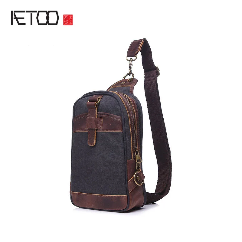

AETOO Canvas chest bag men Messenger bag leisure retro canvas bag large capacity creative chest bag