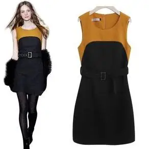 

winter ladies woolen dress fashion slim casual sleeveless plus size woolen one-piece tank dress
