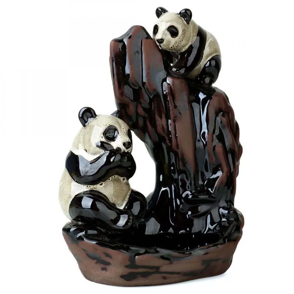 

Traditional Chinese Style Panda Smoke Waterfall Incense Burner Ceramic Backflow Incense Holder Home Decor +10pcs Cones