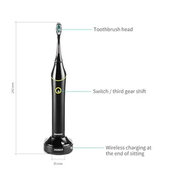 

SOUNESS Sonic Professional Oral Vitality Clean Tooth Electric Toothbrush Wireless Rechargeable with 2 Heads SN601