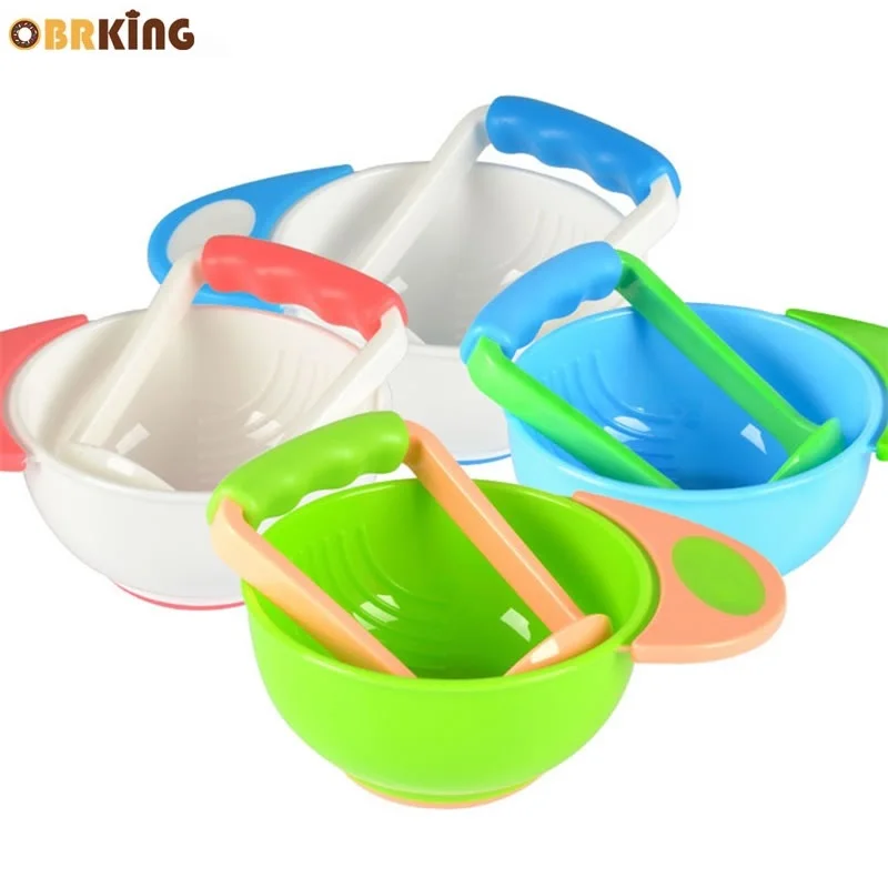 

OBRKING 2Pcs Baby Food Grinding Bowl with Grinder Set Vegetable Meat Fruit Mills Masher Storage Kitchen Children Kids Food Maker