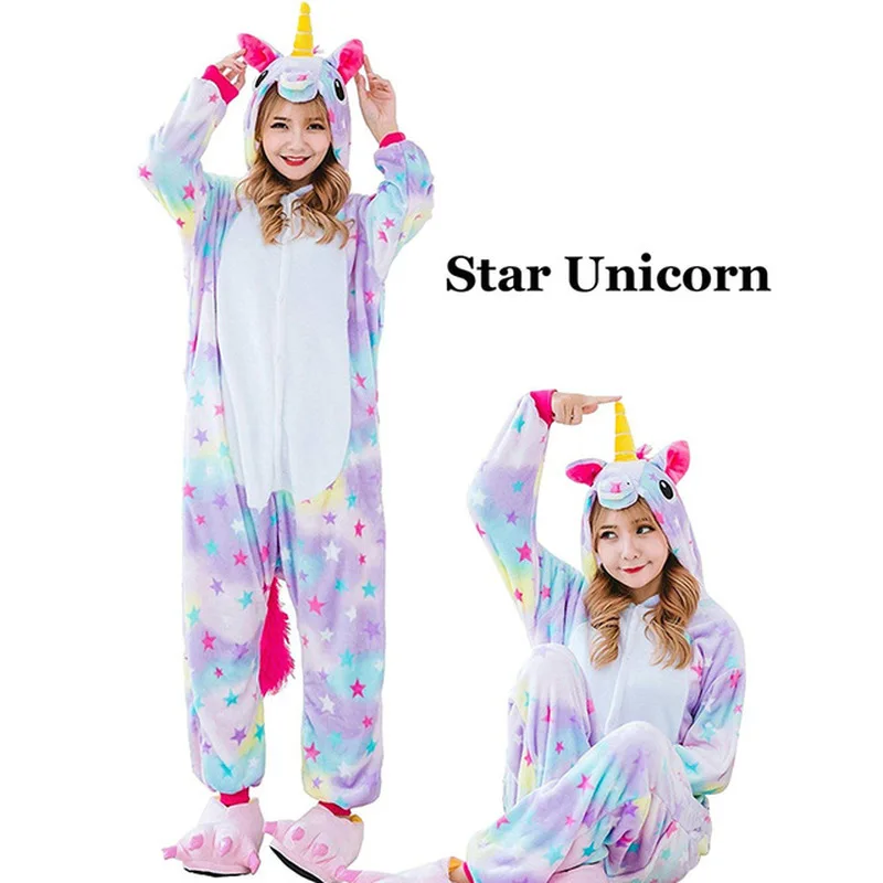 Winter Unisex Unicorn Pajamas Kigurumi Animal Rainbow Pyjamas women Adult onesies Cosplay Flannel stitch Onesie Sleepwear 2019