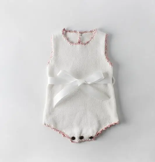 Трикотажная одежда для малышей вязаная детская одежда комбинезон с бабочкой и лентой для маленьких девочек спортивный костюм комбинезон для мальчиков Одежда для новорожденных - Цвет: 82071 white romper