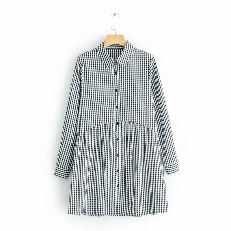 

Hot sale TC48-6303 European and American Fashion Spliced Chequered Dresses