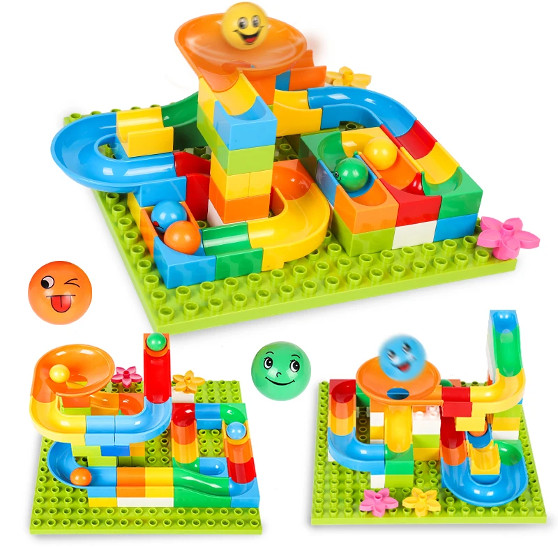 

84PCS Blocks Marble Runs Bricks Balls With 1PC Base Plate 16X16Dots Toy For Children Above 3 Years Old Compatible Duploed
