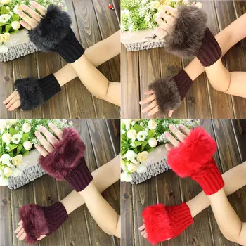 

Fashion Fingerless Gloves Faux Rabbit Fur Cute Lovely Hand Winter Warmer Knitted Fingerless Gloves Mitten 8 colors Hot Selling