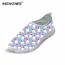 Instantarts модная дышащая обувь на плоской подошве женский милый Французский бульдог принт Лето из сетчатого материала обувь Повседневное ходить кроссовки обувь для девочек