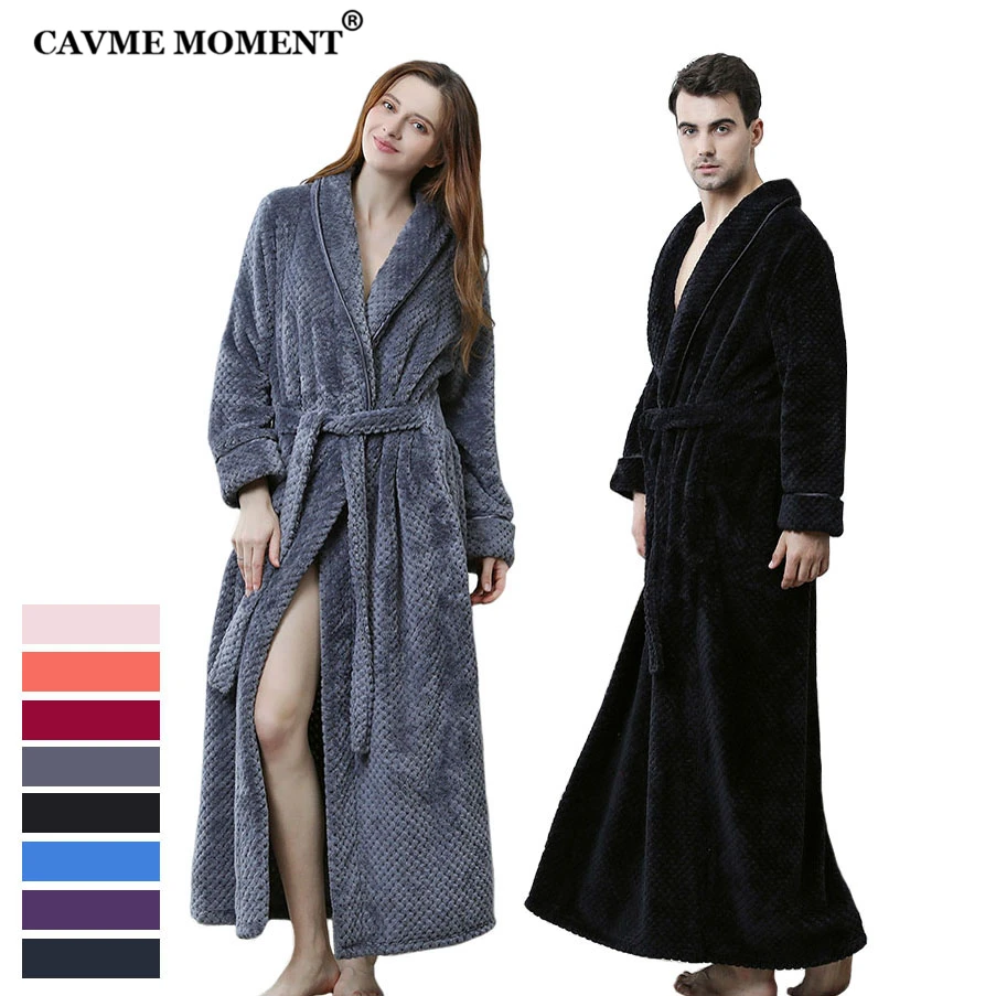 

CAVME 2019 Plus Size Winter Flannel Robes Thicken Long Bathrobe for Lovers Kimono Men's Robe Sleepwear Night Dressing Gown