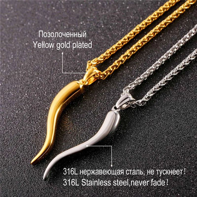 U7 Italian Horn Necklace Amulet Gold 