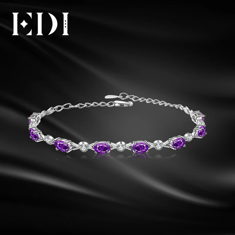 

EDI Women Gemstone Purple Crystal Bracelet In Jewelry 925 Sterling Silver Bracelets For Oval Cut Amethyst Bangle Jewelry Gift