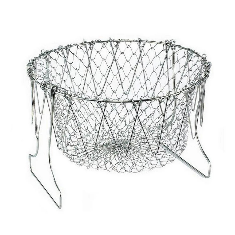 Steam Sieve Mesh Stainless Steel Basket Folding Steaming Cooker Flour Fry French Rinse Wash Fruit Kitchen Cooking Tools