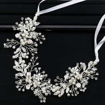 

Silver Crystal Bride Headbands Pearl Flower Wedding Hair Accessories Headband Bride's Tiara Head Bandage Gold/Rose Gold Jewelry