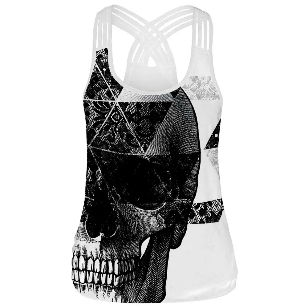 

Gothic Style Women Top Fitness Camis Tank Tops Black and White Skull 3D Printed Sleeveless T Shirts Female Summer Sexy Clothing