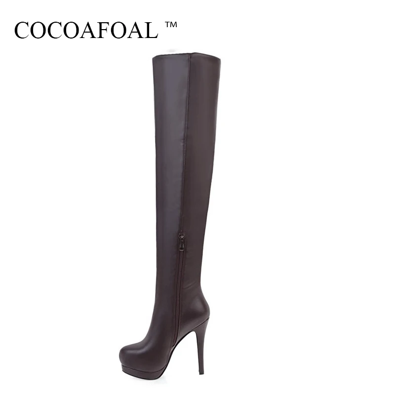 

COCOAFOAL Women's Black Thigh High Boots Sexy Winter White High Heeled Shoes Plus Size 33 43 Platform Over The Knee Boots 2018