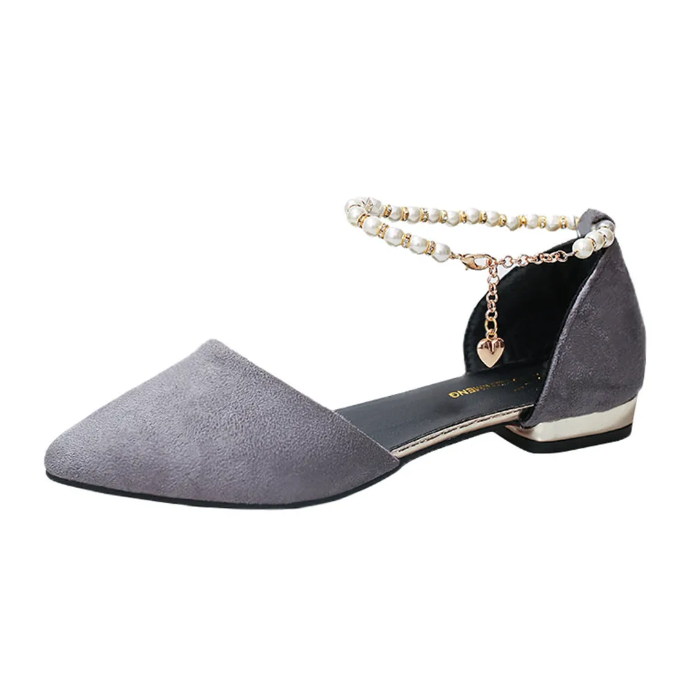 

SAGACE 2018 New High Quality Woman Flat Buckle Strap Beaded Sandals Summer Ladies Ankle Low-heeled Casual Party Pointed Shoes