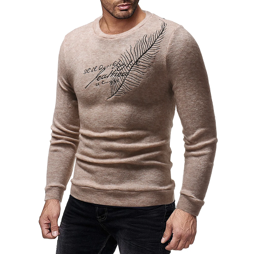 Leaf Embroidery Cotton Thin Men's Pullover Sweaters Casual Crocheted Striped Knitted Sweater Men Masculino Jersey Clothes