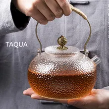 TAQUA ручной огнестойкость к высокой температуре кунг-фу чай стеклянный чайный набор японский медный чайник кипятка горшок воды