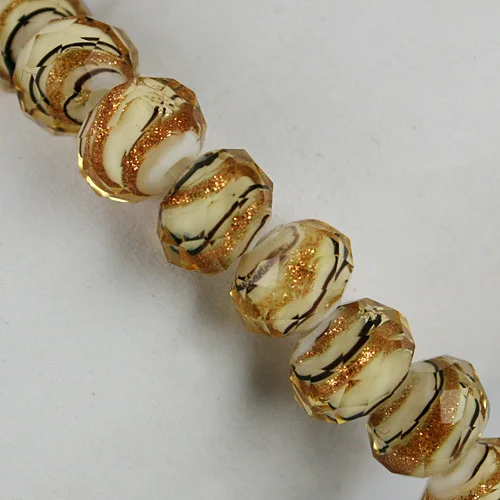 

Approx 30pcs/lot Flat Round Disk Shape 6x8mm Glass Lampwork Faceted Loose Beads with Gold Sand inside White CN-BBC030-69