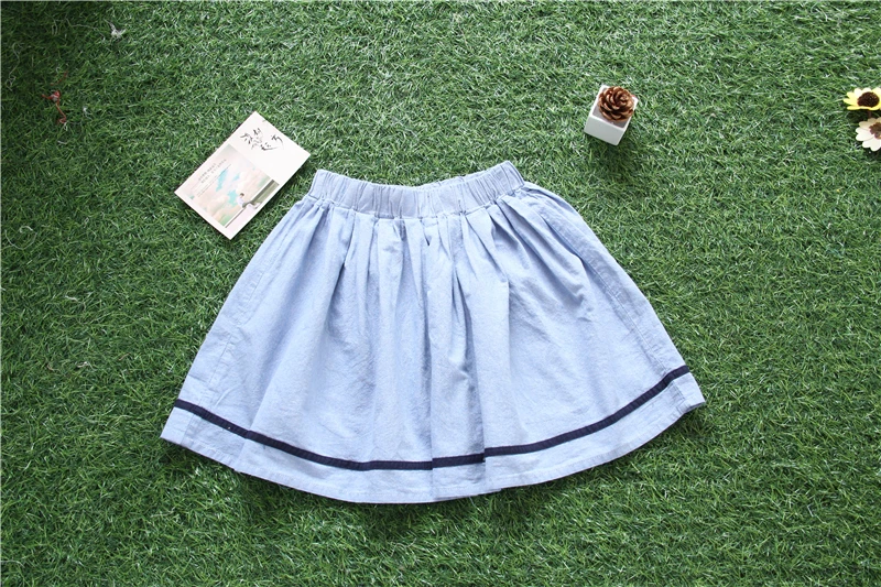Коллекция года, летние женские серьги-капельки Mori Girl, 2 предмета в комплекте: вышивка кролика, моряка, воротник, бант, Топы рубашка футболка+ синяя юбка