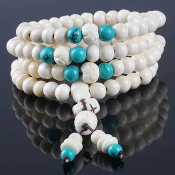 

Natural white Tibetan yak bone chicken 108 hands on Tibet authentic handmade beads bracelets Rosary Bracelet