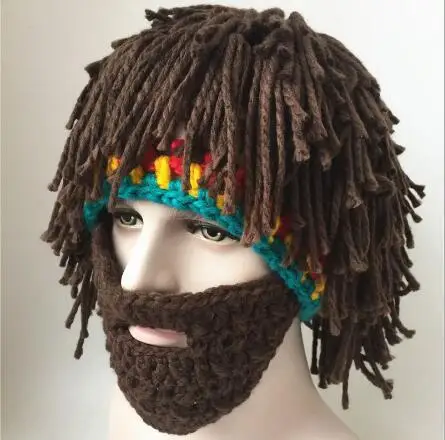 Kirmoo Funny Wig Beard Hats Handmade Knitted Beanie Rasta Hat with Dreadlocks Christmas Halloween Caps