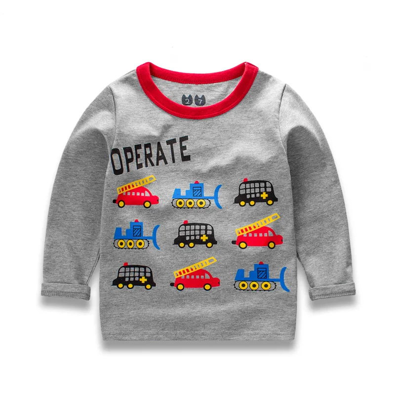 

2018 New Spring Children's Cartoon T-shirt Cotton Long Sleeved Shirt Car Printed Baby Boys Tees Autumn Boy Motorcycle T Shirts