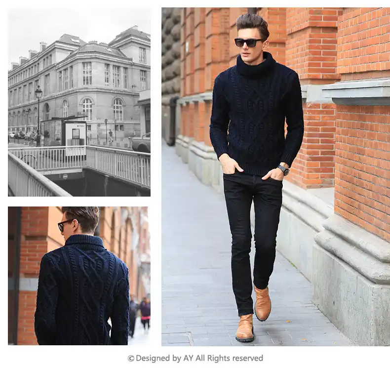 2019 New Fashion Male Turtleneck Sweater Thickening Slim