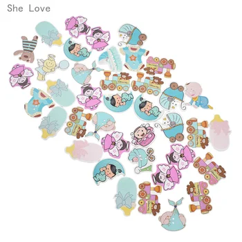 

She Love 100 Pcs Mixed Cartoon Baby Wooden Buttons for Clothes Decoration 2 Holes Crafts Sewing