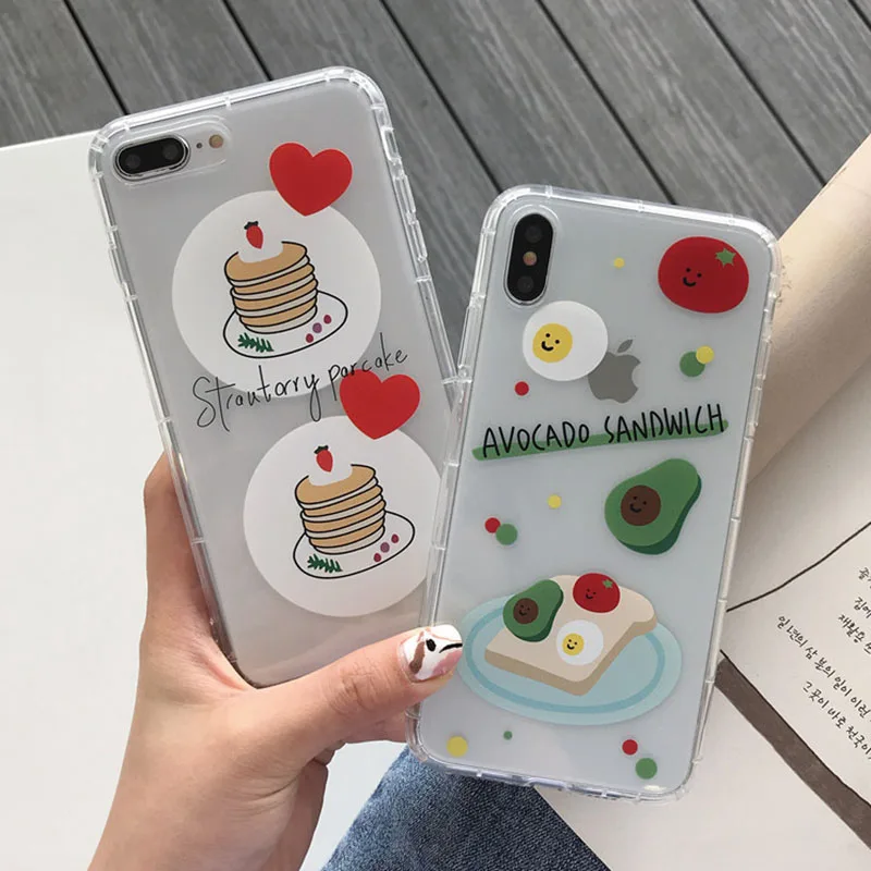 

Transparent Airbag Anti-fall Phone Case For iPhone 6 6s 7 8 Plus Cake Avocado Fruit Cases For iPhone X XS XR XS Max Cover Gifts