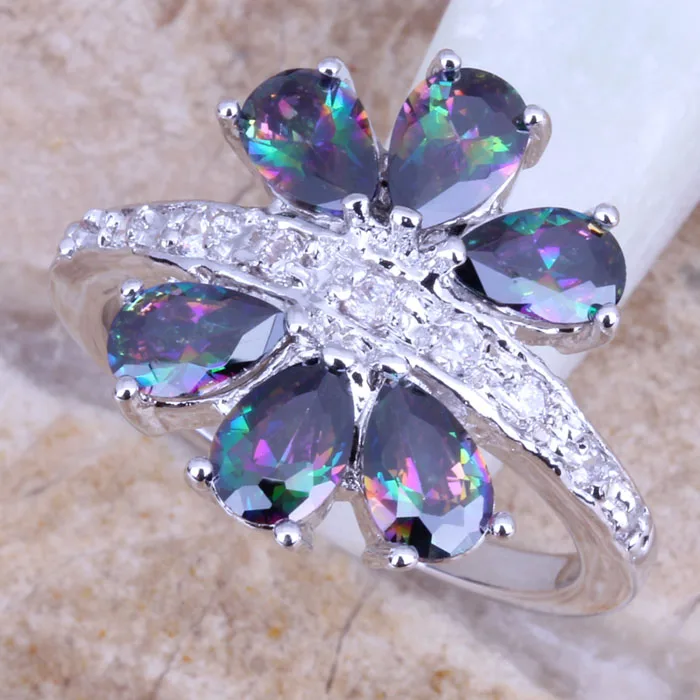 Meraviglioso Arcobaleno Cubic Zirconia Bianco Della Cz Placcati Argento Ring Size 6 / 7 / 8 / 9 E726