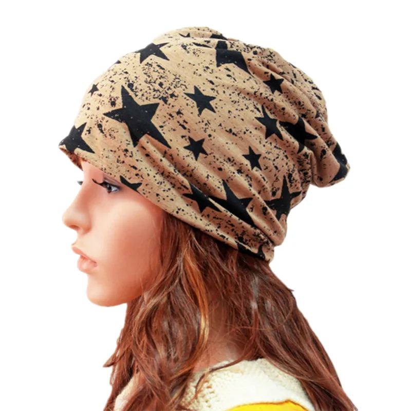 Five - pointed star fashion girls spring and autumn winter cotton double thin section head cap adult wraps men women beanies hat