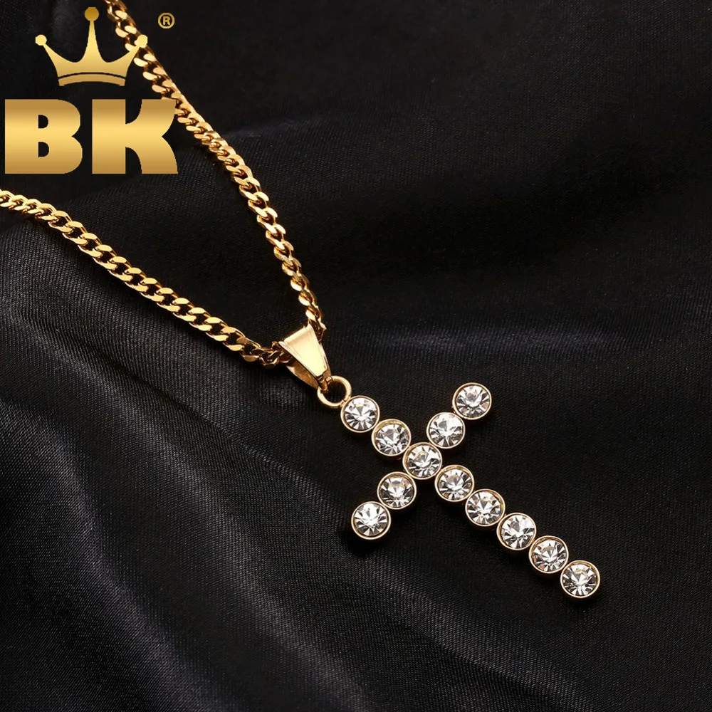 

Round Clear Twelve Rhinestones Cross Necklace&Pendant Stainless Steel 3 Size Cross Fashion Bling Top Quality Hiphop Jewelry