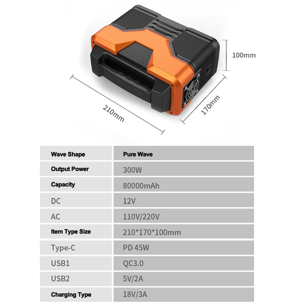 300 Вт 80000 мАч портативный источник питания статического генератора, инвертор для наружного хранения, аварийное зарядное устройство для кемпинга