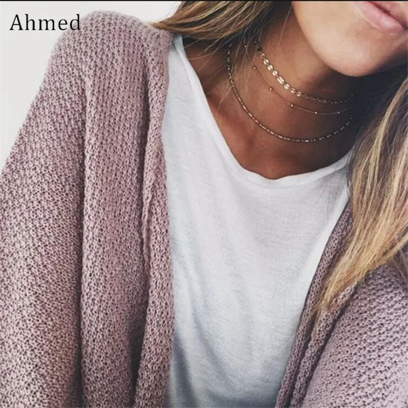 Ahmed Fashion Multi-element Multi-layer Bronze Sequins Pendants Choker Necklace For Women Charm Clavicle Chain Lady Jewelry | Украшения и