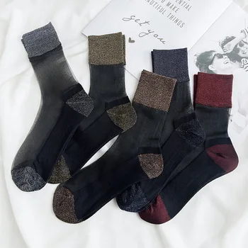 

10 pairs of stylish thin crystal glass silk lace shiny transparent elastic soft comfortable ladies socks