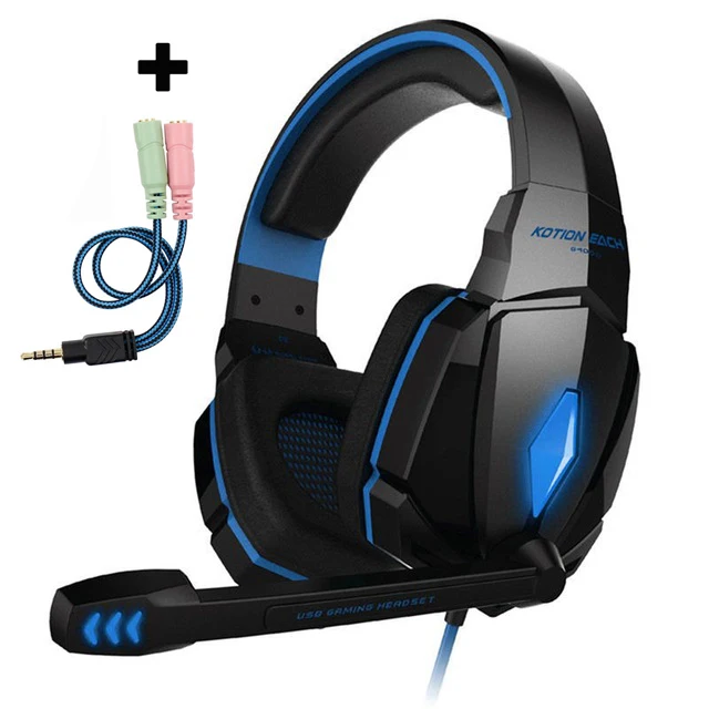 KOTION каждая PS4 игровая гарнитура шлем Проводные ПК стерео наушники с гарнитурой с микрофоном для нового Xbox One/ноутбука планшета геймера - Цвет: G4000.blue and cable