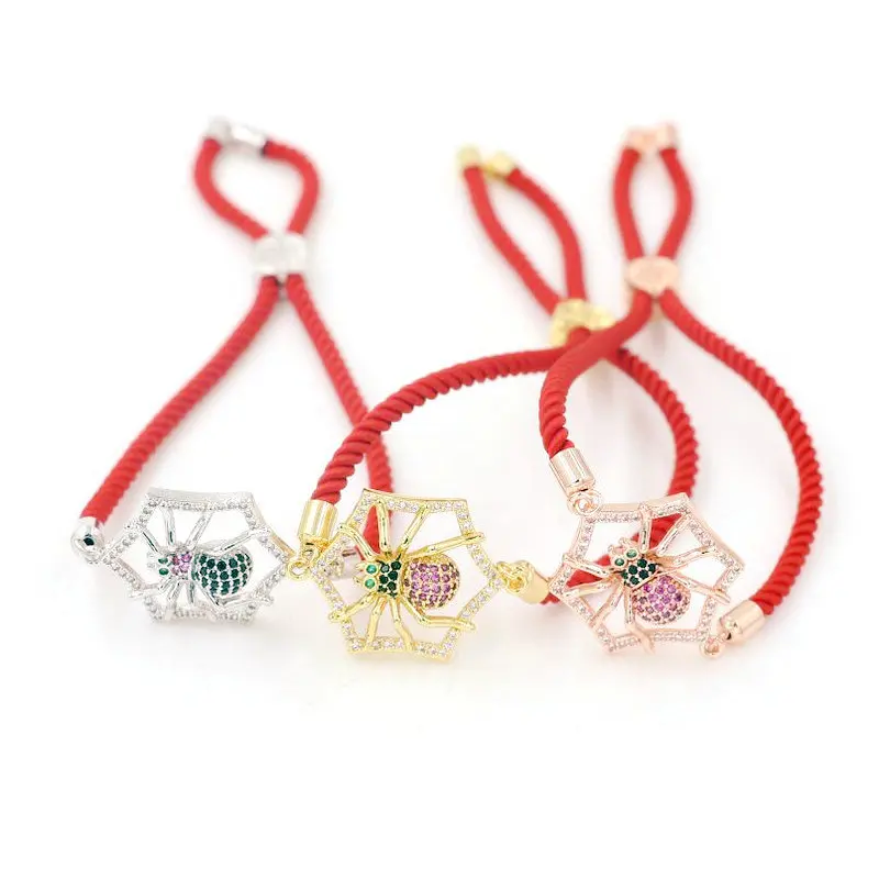 

Top Gold Inlay Zircon Violet Crystal Spider Spiderweb Bracelet For Couple Men Women Red Thread Rope Araneid Spinner Bracelets