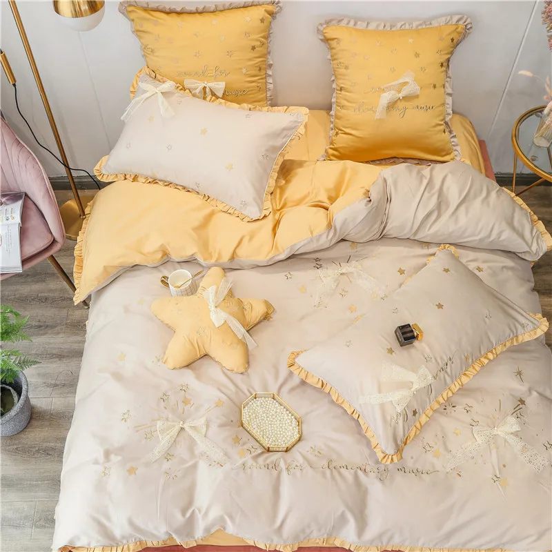 الأصفر الرمادي الوردي نجوم التطريز 60 S القطن المصري الأميرة فتاة طقم سرير القوس غطاء لحاف غطاء سرير أغطية سرير سادات الأصفر الرمادي الوردي نجوم التطريز 60 S القطن المصري الأميرة فتاة طقم سرير القوس غطاء لحاف غطاء سرير أغطية سرير سادات