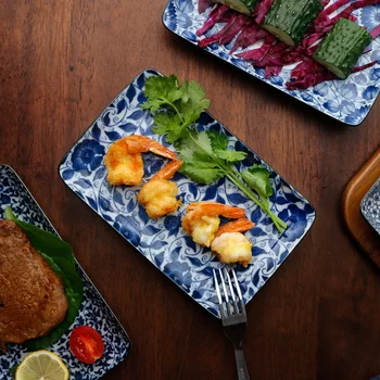

Japanese-style hand-painted long sushi plate rectangular square plate fruit plate home baking dish dumplings ZP3151919