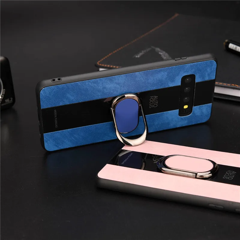 

Luxury Skinned Leather Glass Case For Samsung Galaxy S10 S10e S8 S9 S10 Plus Note 9 8 Finger Ring Bracket Stand Magnetic Cover