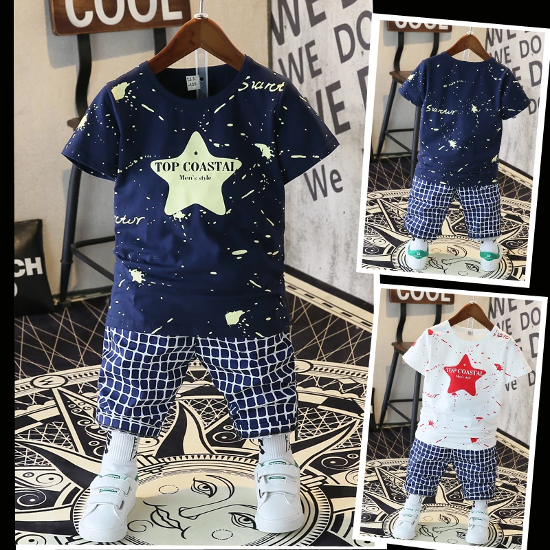 

Children's Wear Boys' Summer Suit 2019 New 6 Child 7 Leisure 8 Cotton Sport Sets Children Summer Short Sleeve Suit 12 years Old