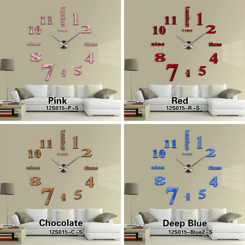 

37/47inches Home decorations big mirror wall clock Modern design large decorative designer wall sticker unique gift
