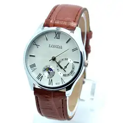 Высокое качество кожаный ремешок часы для мужчин спортивные Аналоговые кварцевые наручные часы Relogio Masculino londa-12