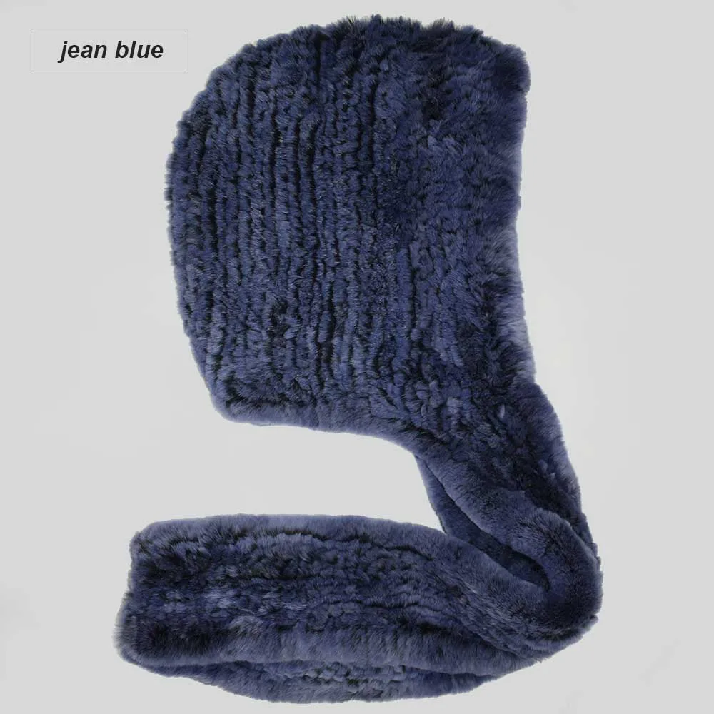 knit rex fur scarf jean blue