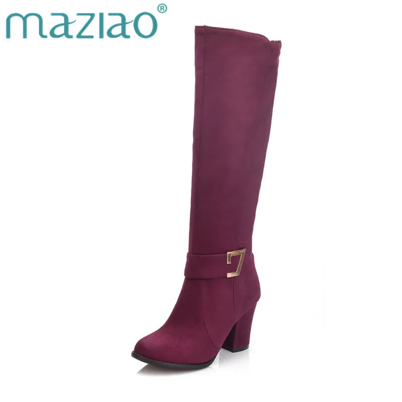 MAZIAO Large Size 32-48 Fashion High heels riding Boots fashion autumn Winter Boots Zip up Women Shoes Woman knee-high boots