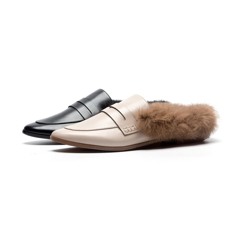 Rond Appartements Enmayer Beige Cr1424 Talons En Bout Femmes Lacets 33 black Taille Fourrure Noir 40 Chaussures Printemps Femme Automne Pour Cuir Sans Bas Véritable IIB15